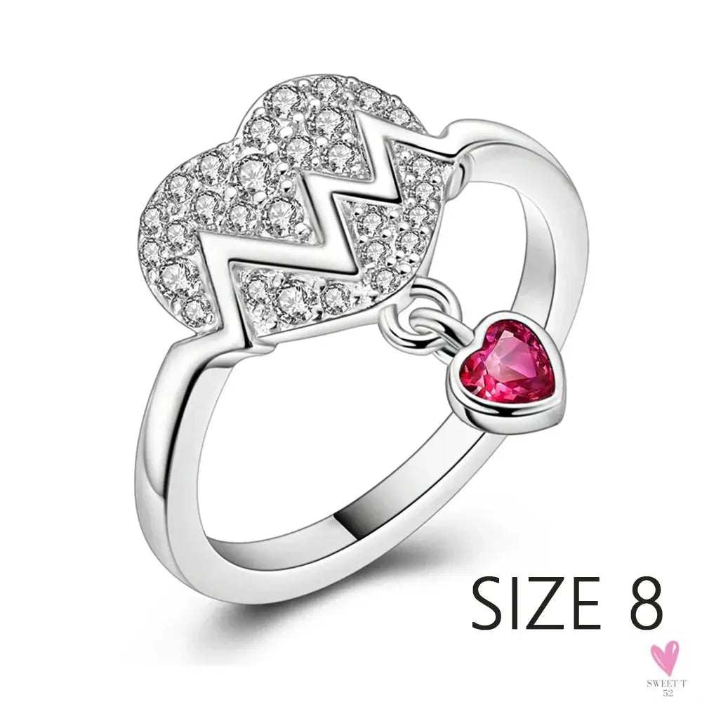 S925 Sterling Silver Valentine's Day Red Series, Red Heart Charm, Bow, Ring, Heart Necklace, Bracelet - DIY for Women SWEET T 52