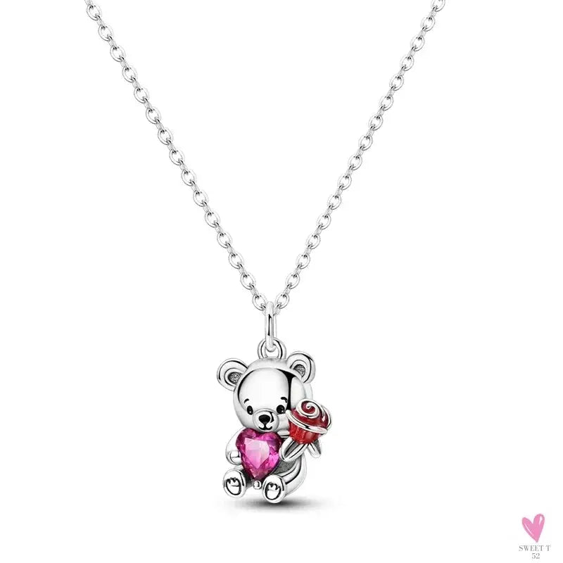 S925 Sterling Silver Valentine's Day Red Series, Red Heart Charm, Bow, Ring, Heart Necklace, Bracelet - DIY for Women SWEET T 52