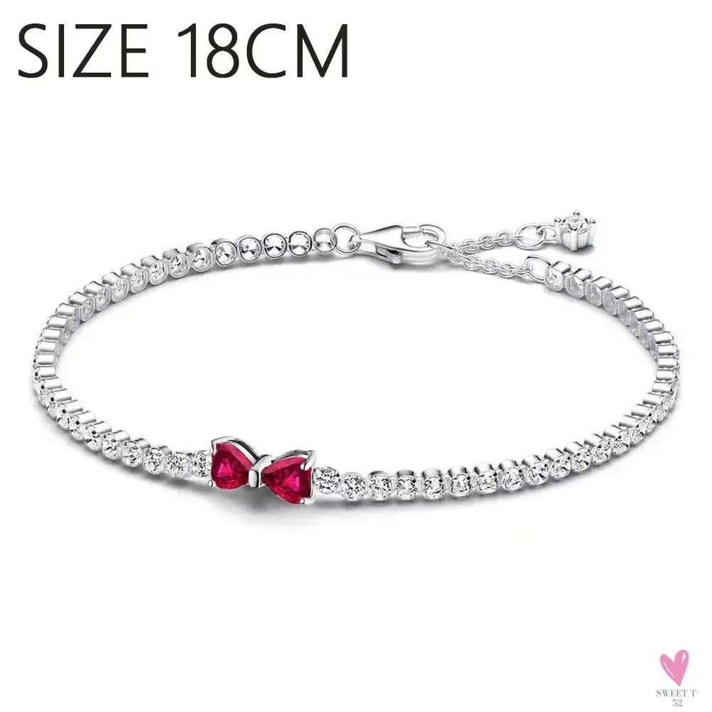 S925 Sterling Silver Valentine's Day Red Series, Red Heart Charm, Bow, Ring, Heart Necklace, Bracelet - DIY for Women SWEET T 52