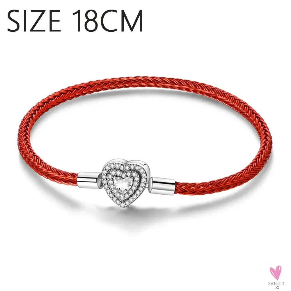 S925 Sterling Silver Valentine's Day Red Series, Red Heart Charm, Bow, Ring, Heart Necklace, Bracelet - DIY for Women SWEET T 52