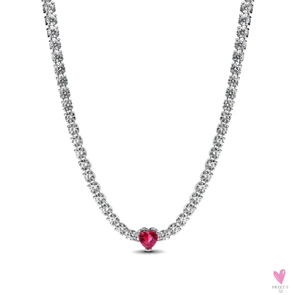 S925 Sterling Silver Valentine's Day Red Series, Red Heart Charm, Bow, Ring, Heart Necklace, Bracelet - DIY for Women SWEET T 52