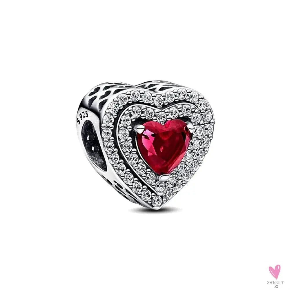 S925 Sterling Silver Valentine's Day Red Series, Red Heart Charm, Bow, Ring, Heart Necklace, Bracelet - DIY for Women SWEET T 52