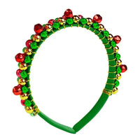 1pc Christmas Headband with Red & Green Beads, Golden Bells - Hand-Wrapped Party Hairband for Women, Holiday Photoshoots