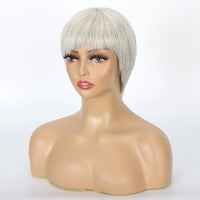 Ombre Grey Short Pixie Cut Wig with Bangs Salt and Pepper Human Hair Wig Pre Plucked Glueless Gray Bob Wig Full Machine Made Sweet T 52