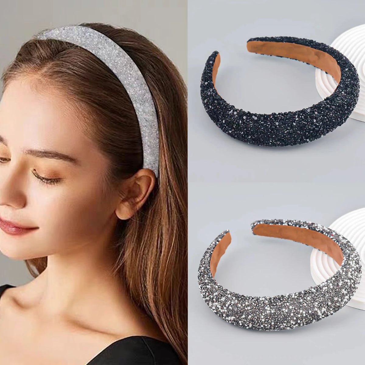 Glamorous Beaded Hairband, Bling Crystal Pearl Baroque Headband, Wide Cross Headband, Sparkly Gorgeous Women's Hair Accessories