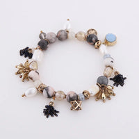 Natural Stone Bracelets - Gold Color Metal, Star Charm, White Beads, Elastic Bracelet. Luxury Fashion Jewelry Bracelets for Women