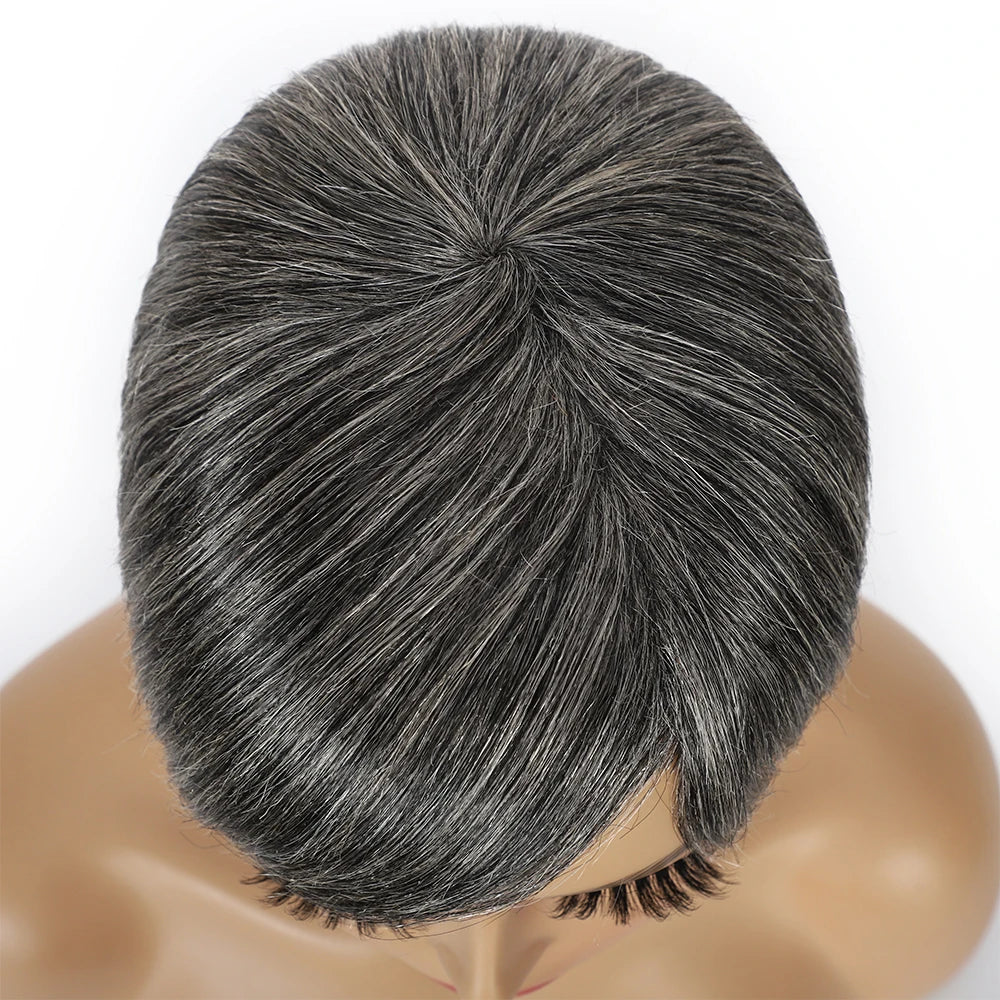 Ombre Grey Short Pixie Cut Wig with Bangs Salt and Pepper Human Hair Wig Pre Plucked Glueless Gray Bob Wig Full Machine Made Sweet T 52