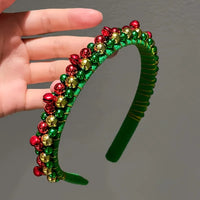 1pc Christmas Headband with Red & Green Beads, Golden Bells - Hand-Wrapped Party Hairband for Women, Holiday Photoshoots