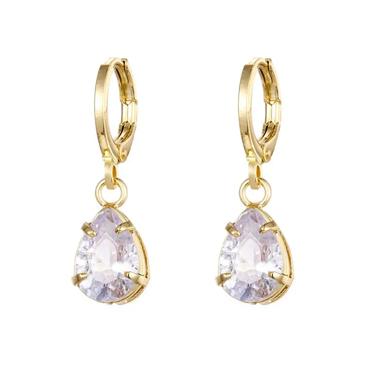 Gold Color Cute Water Drop Earrings For Women & Girls - Zircon Piercing Huggies/Hoop Dangle Earrings-earrings-SWEET T 52