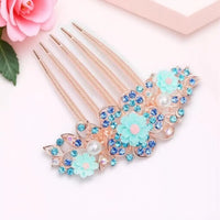 Multicolor Rhinestone Flower Hair Comb Elegant Five-Tooth Hair Clip Accessory for Women Wedding Party Daily Wear SWEET T 52