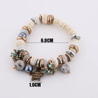 Natural Stone Bracelets - Gold Color Metal, Star Charm, White Beads, Elastic Bracelet. Luxury Fashion Jewelry Bracelets for Women