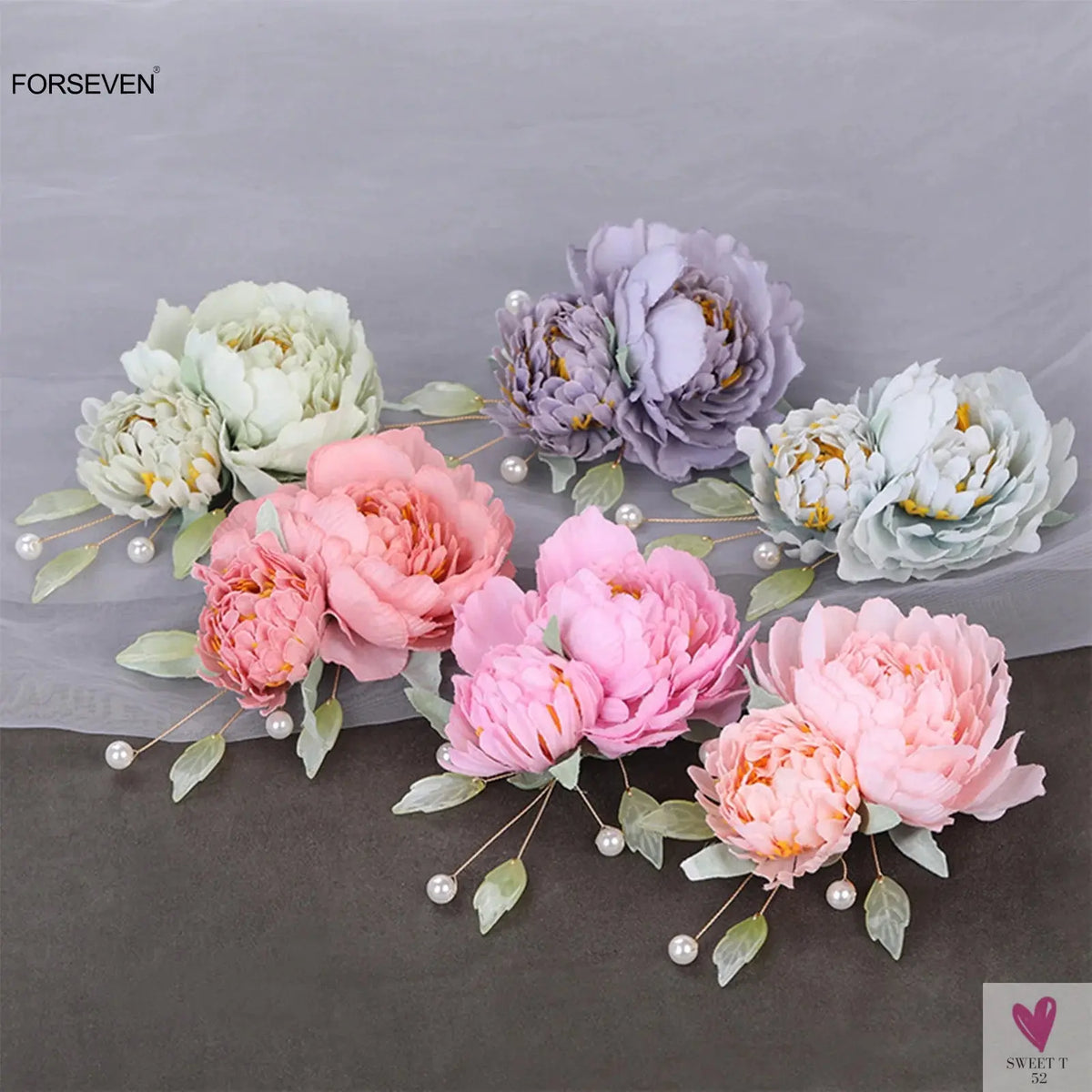 Silk Flower Hairpins/Side Clips, Chinese Style Hair Accessories for Women & Girls. Floral Hairclips, Hanfu Dress-hair accessories-SWEET T 52