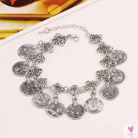 Vintage Engraved Coin Bib Statement Necklace - Boho Gold/Silver Plated Coins Tassel Bracelet, Chic Rhinestone Jewelry Sets for Women Sweet T 52