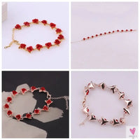 22 cm. Rose Gold Chain Link Romantic Bracelet for Women and Girls - Red Enamel Rose Jewelry - Valentine For Lovers