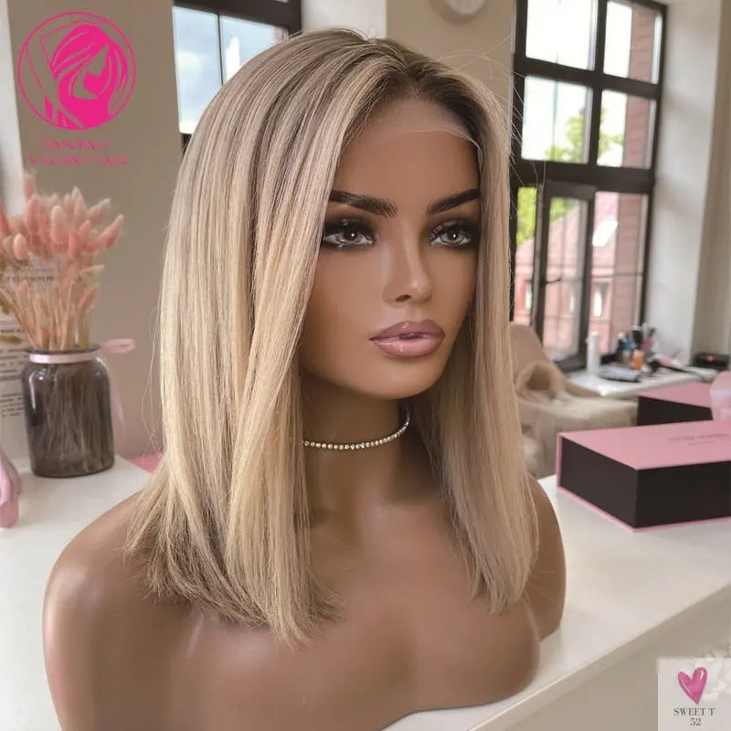 Human Hair Wigs - HD Transparent Lace Frontal Wigs For Women & Girls - 13x4 Ash Blonde Bob Glueless Wigs