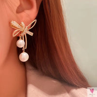 Bowknot/Pearl Dangle/Drop Earrings for Women and Girls, Simple Elegant Jewelry in Army Green Zinc Metal Color