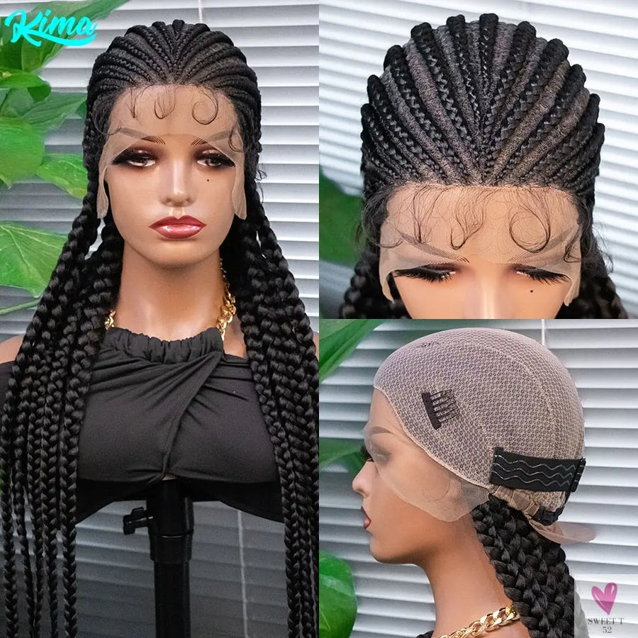 Braided Wigs - Cornrow Box Braided Wigs With Baby Hair For Women and Girls - Synthetic Front Lace Braided Wigs