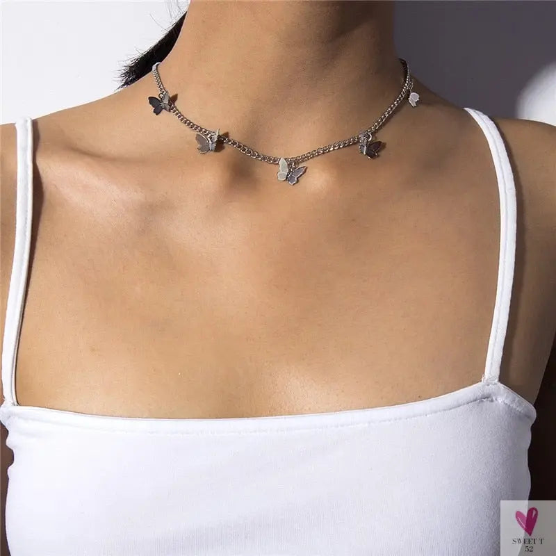 Butterfly Choker Necklace for Women and Girls With Short Chain in Gold and Silver.