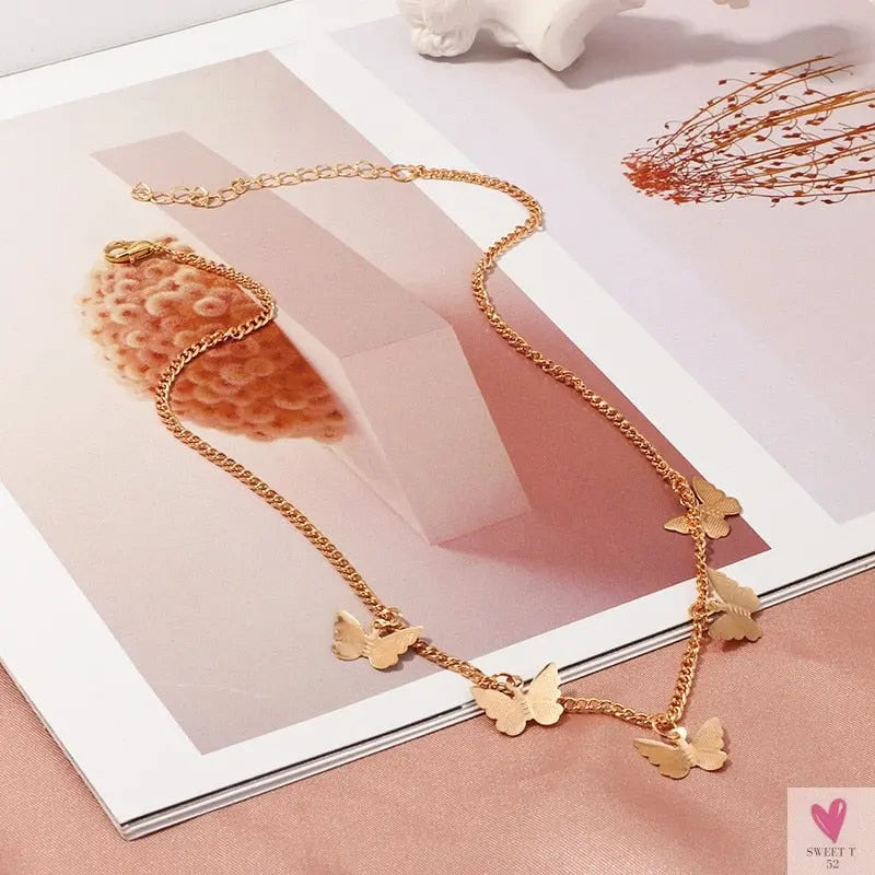 Butterfly Choker Necklace for Women and Girls With Short Chain in Gold and Silver.