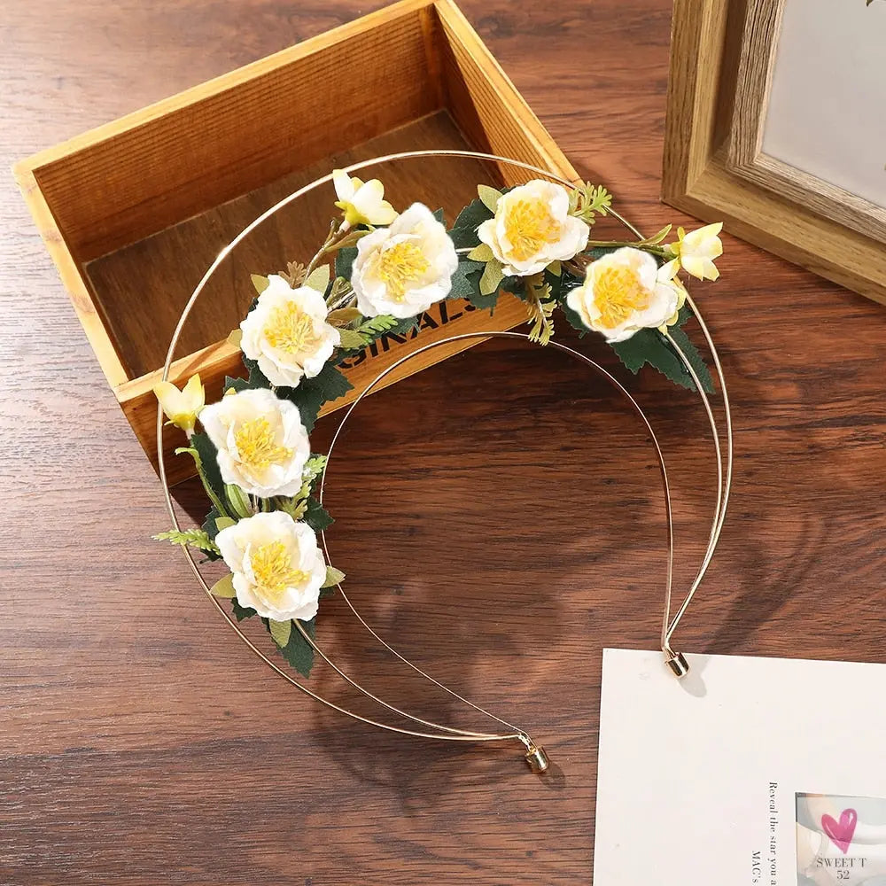 Colorful Flower Headband, Fabric Princess Headdress for Women and Girls