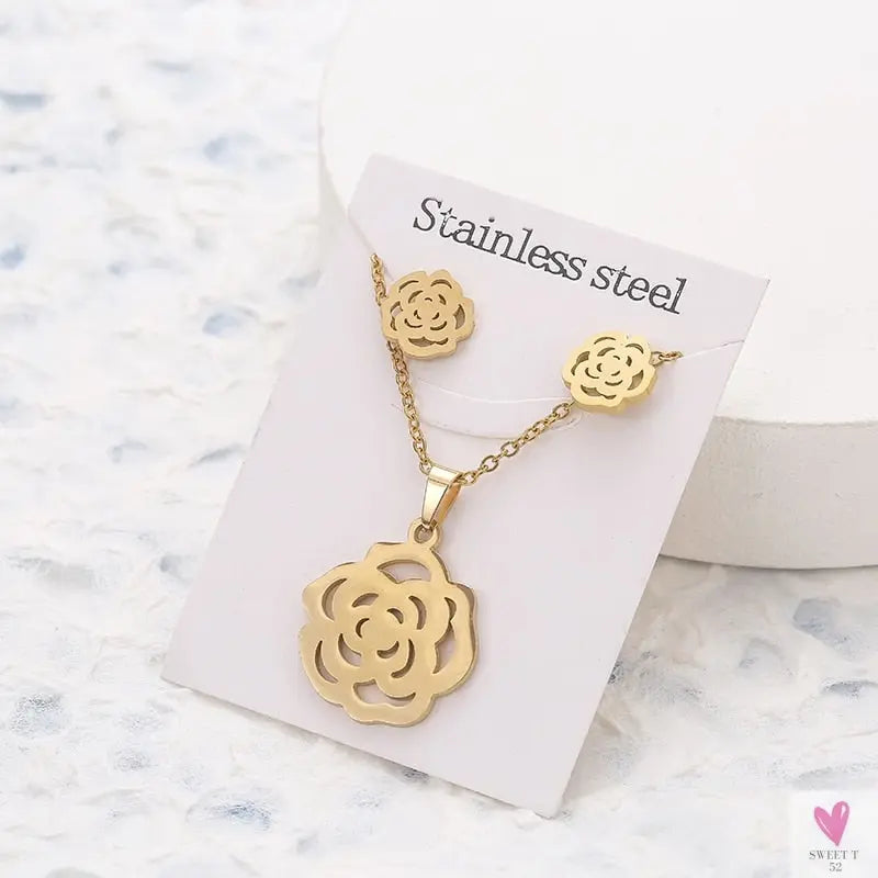 Gold Pendant Necklace and Earring Set for Women & Girls in Multiple Designs and Patterns