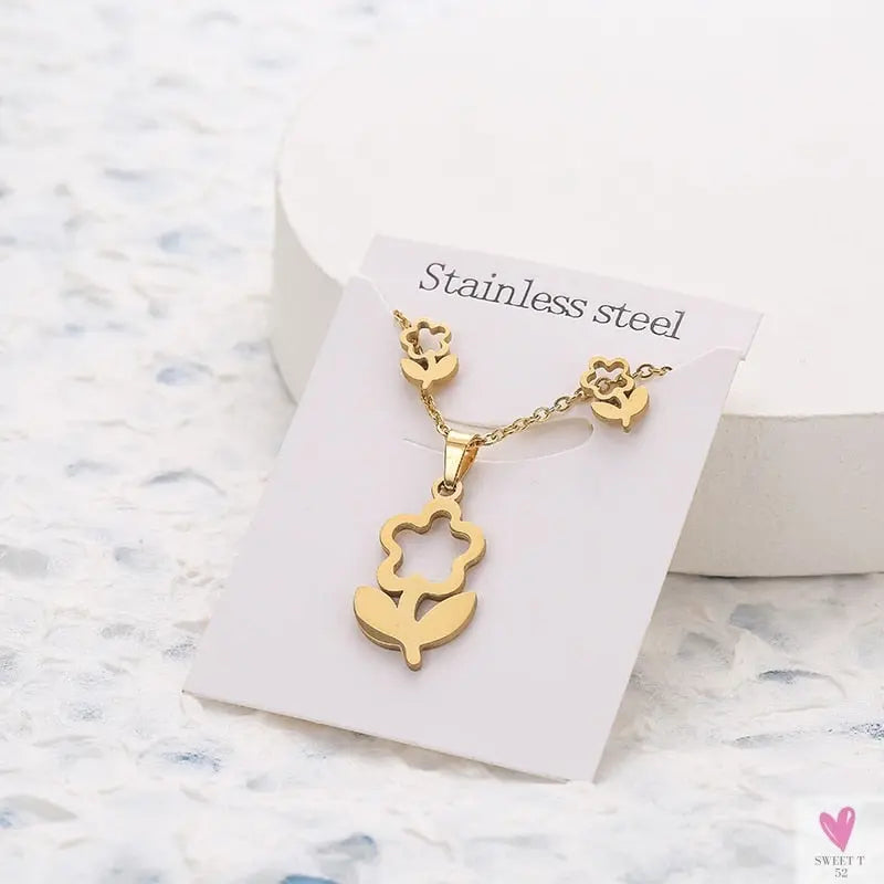 Gold Pendant Necklace and Earring Set for Women & Girls in Multiple Designs and Patterns