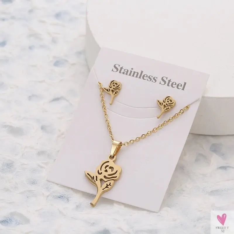 Gold Pendant Necklace and Earring Set for Women & Girls in Multiple Designs and Patterns