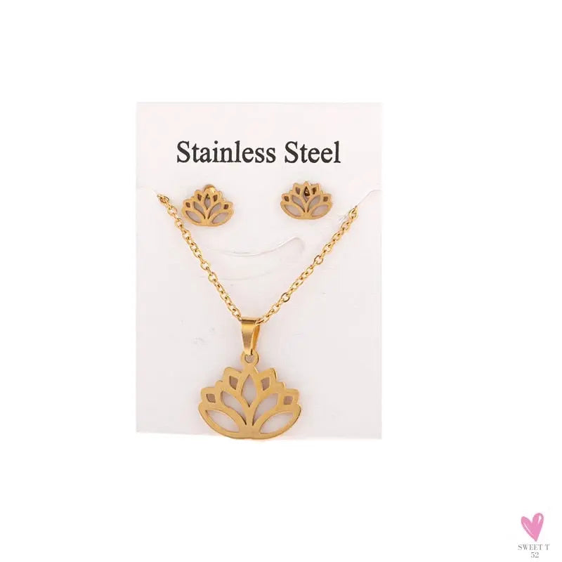Gold Pendant Necklace and Earring Set for Women & Girls in Multiple Designs and Patterns