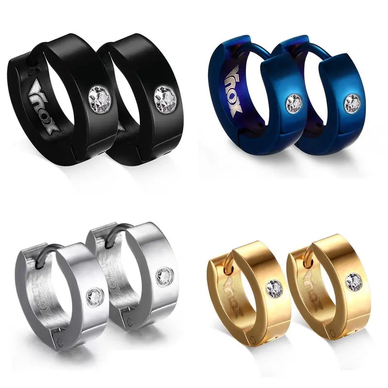 Cute Hoop Earrings in Stainless Steel and Crystal, Ear Cuffs, Brincos Huggie Jewelry for Men and Women-earrings-SWEET T 52
