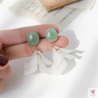 Handmade Long Acrylic Drop/Dangle Earrings for Women and Girls - All in White (Gold Plated)