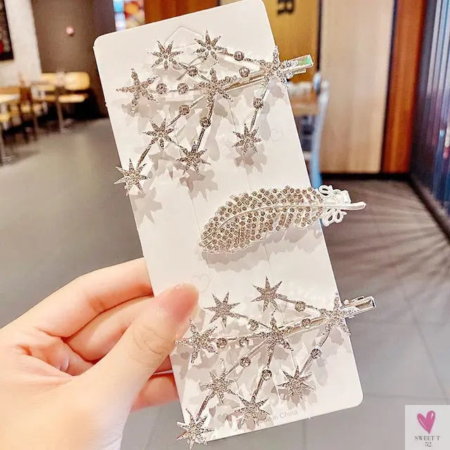 Luxury Crystal Hair Pin/Clip Sets for Women and Girls - 1 to 3 Pieces in Gold or Silver