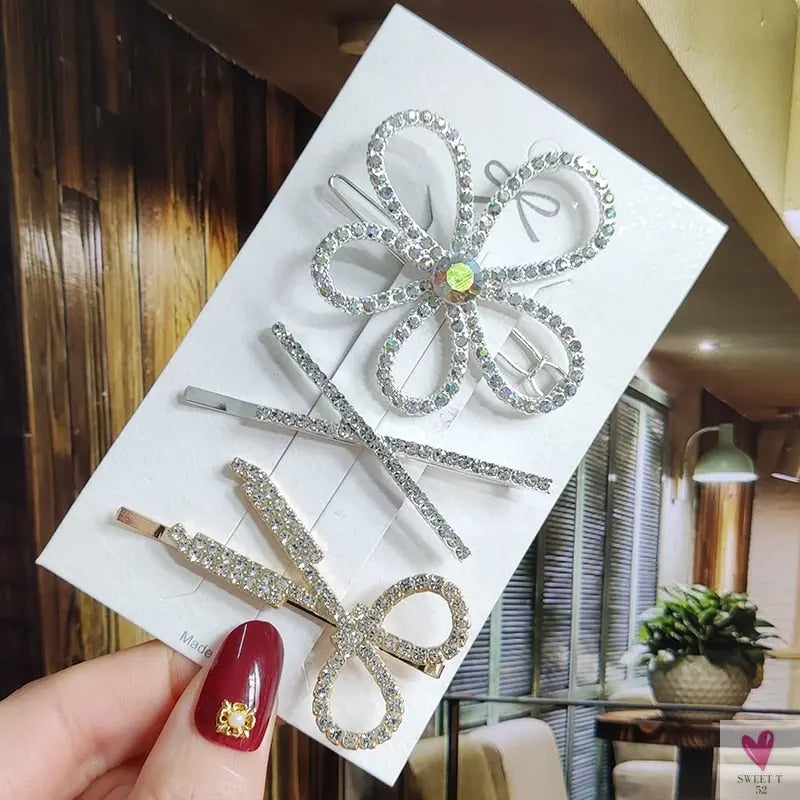 Luxury Crystal Hair Pin/Clip Sets for Women and Girls - 1 to 3 Pieces in Gold or Silver