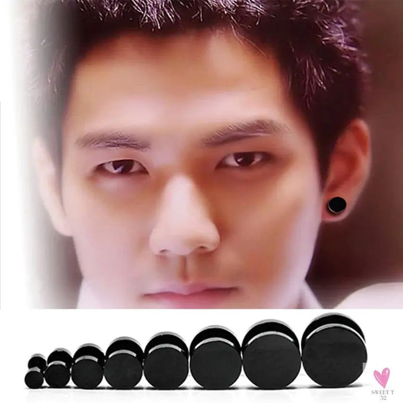 Men and Women's Dumbbell Stainless Steel Stud Earrings, 3~16 mm Fake Piercing Tunnels, Main Stone Color, Colorful