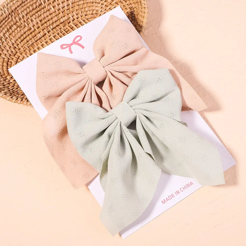Cute Multi-Patterned and Solid Color Hair Bows/Clips for Girls in a 2 Piece Set