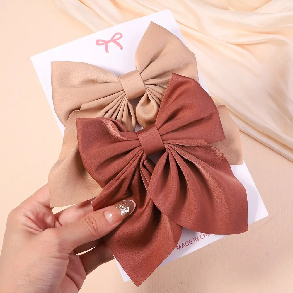 Cute Multi-Patterned and Solid Color Hair Bows/Clips for Girls in a 2 Piece Set