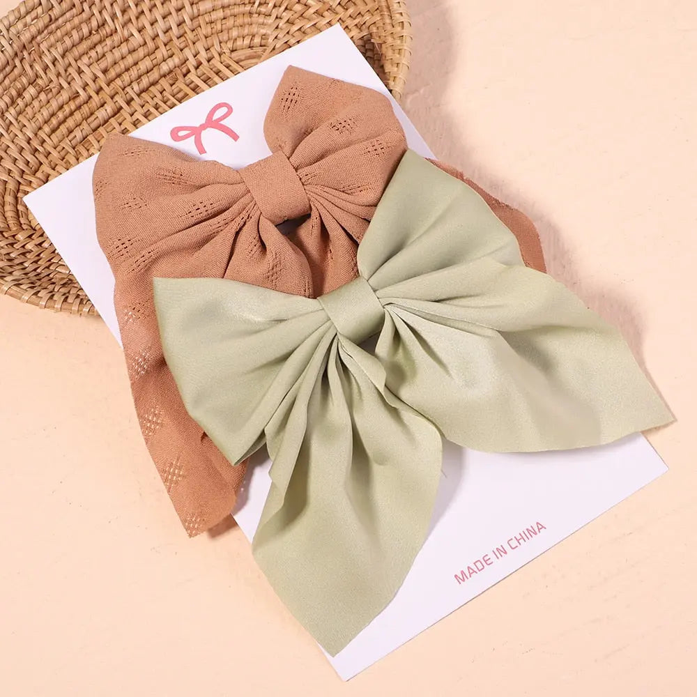 Cute Multi-Patterned and Solid Color Hair Bows/Clips for Girls in a 2 Piece Set