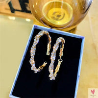 Shiny Round Crystal Hoop (Screw-in Closure) Fashion Earrings for Women and Girls in Gold and Rhinestones