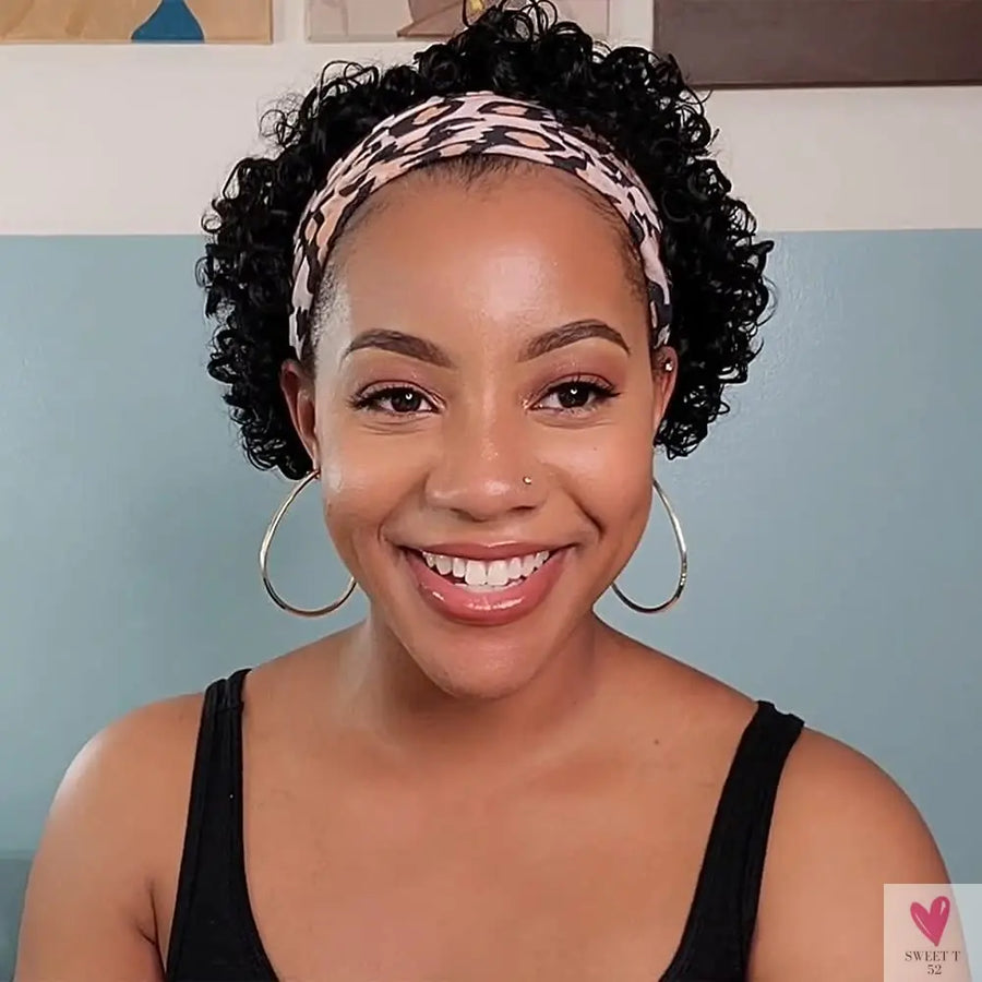 Short Headband Human Hair Wigs, Water Wave Wigs for Women & Girls - 6 inch Brazilian Remy Human Hair, Glueless, Full Machine Made