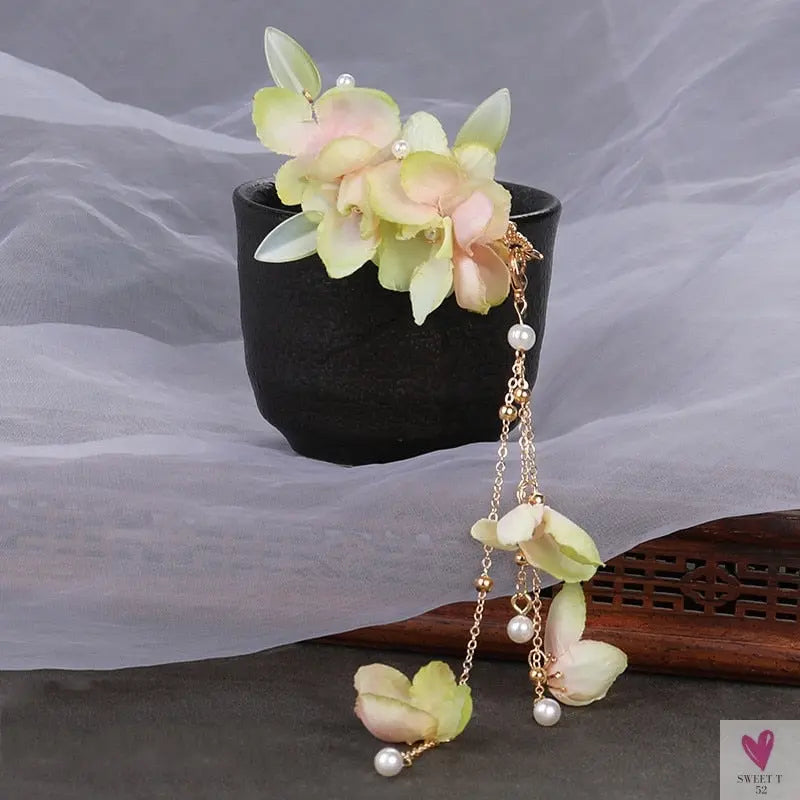 Silk Flower Hairpins/Clips - Fairy Floral Hair Pins/Barrettes for Women Girls, Retro Chinese Pendant Jewelry