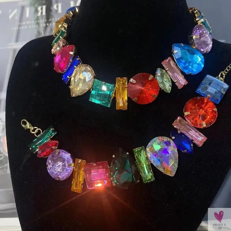 Simple Style Rhinestone Irregular Necklace, Luxury Design for Women & Girls, Statement Necklace and Bracelet