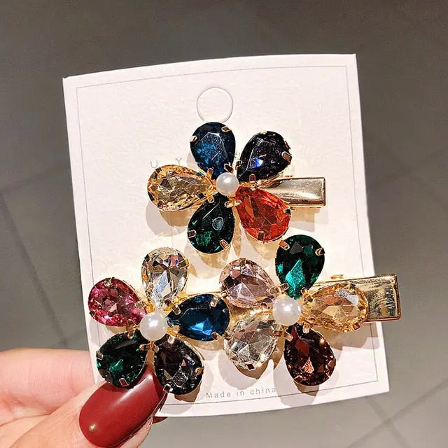 2 Piece/Set Luxury Crystal Flower Hairpins for Natural or Straight Hair for Women and Girls