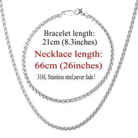 Trendy Wheat Chain Necklace/Bracelet Set for Men and Boys in Gold/Silver/Black