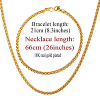 Trendy Wheat Chain Necklace/Bracelet Set for Men and Boys in Gold/Silver/Black