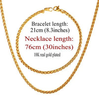 Trendy Wheat Chain Necklace/Bracelet Set for Men and Boys in Gold/Silver/Black
