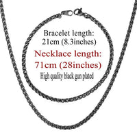 Trendy Wheat Chain Necklace/Bracelet Set for Men and Boys in Gold/Silver/Black