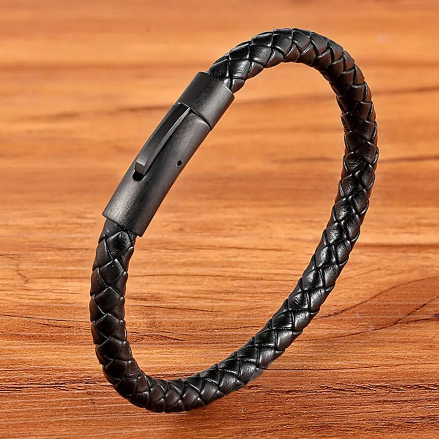 Classic Style Men and Boy's Leather Bracelet With Stainless Steel Button