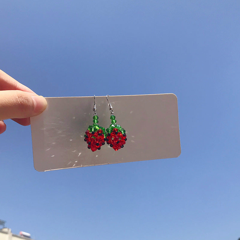 Handmade Beaded Strawberry Crystal Earrings