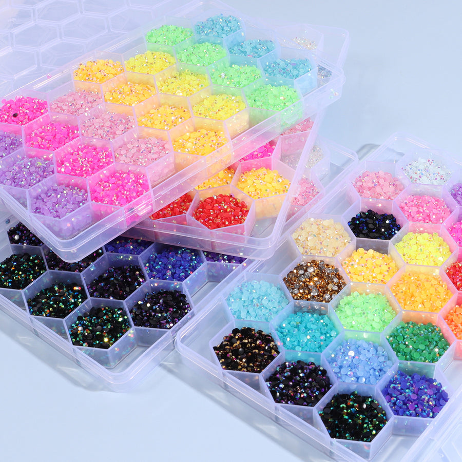 3mm/4mm24 Grids box Multi-color Resin Drill Nail Beauty - DIY Ornament Accessories
