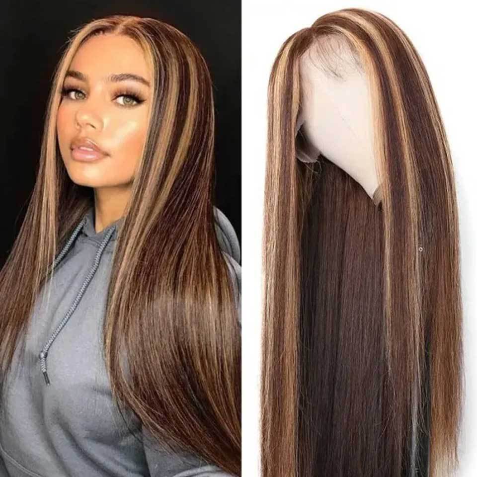 Front Lace Human Hair Wig  with Piano Highlights, 180% Density, for Women - 4 27T Wig