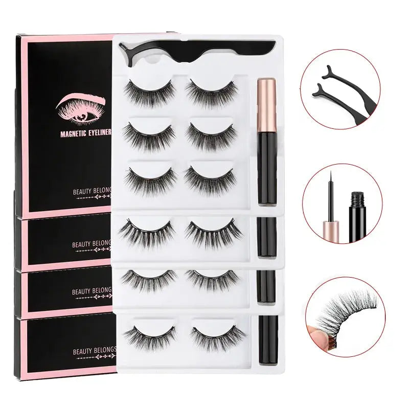 1/3/4Pairs Magnetic Eyelashes/False Lashes - Repeated Use Eyelashes. Waterproof Liquid Eyeliner With Tweezer Sets-false eyelash accessories-SWEET T 52